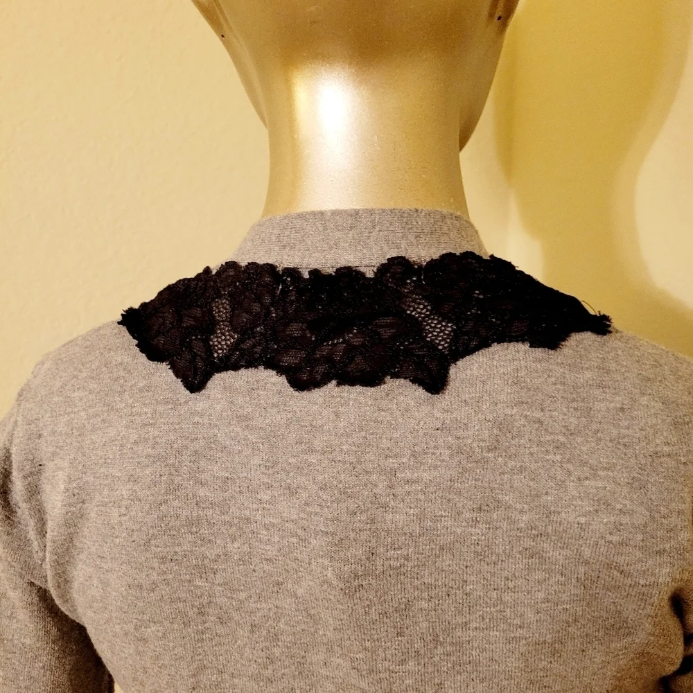 VENUS Heather Grey Long Line Cardigan Sweater With Lace Trim Sz Small
